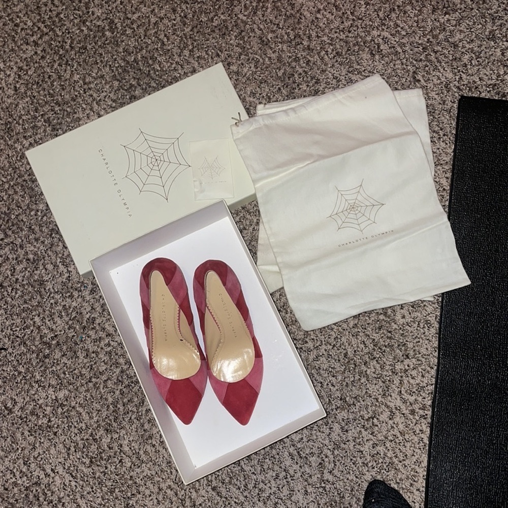BNIB Charlotte Olympia Suede Pink & Red Heels, 37